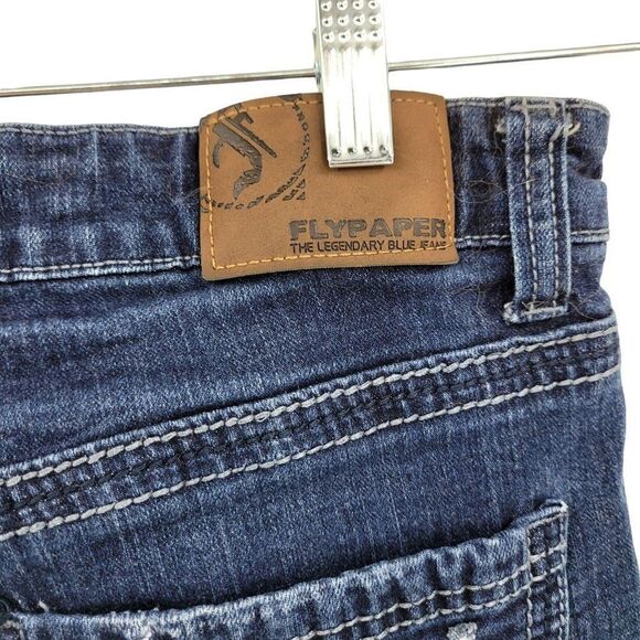 Flypaper Jeans Straight Whisker Distressed Embroidered Pockets Dark Wash 34 x 32 - Picture 10 of 14